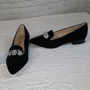 Adrienne Vittadini Palo Black Velvet Bejeweled Loafers Size 10M